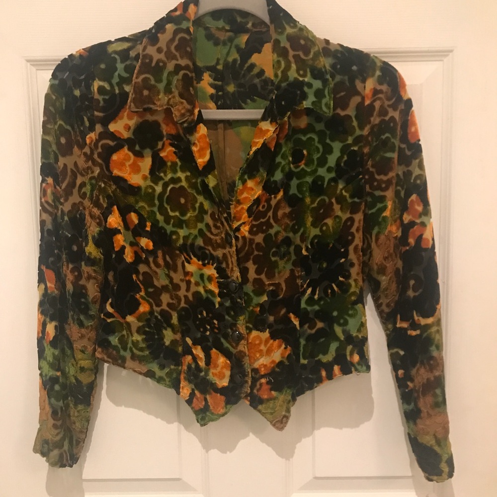 vintage floral velvet button down blouse